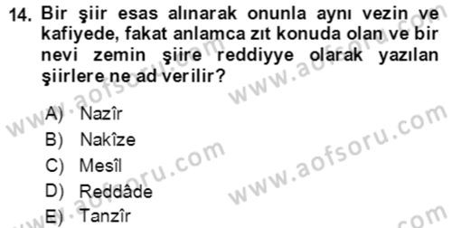 XIV-XV. Yüzyıllar Türk Edebiyatı Dersi 2018 - 2019 Yılı Yaz Okulu Sınav Soruları 14. Soru