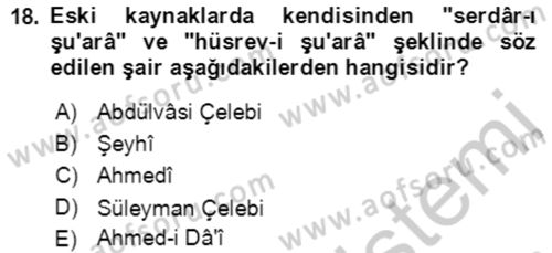 XIV-XV. Yüzyıllar Türk Edebiyatı Dersi 2018 - 2019 Yılı Yaz Okulu Sınav Soruları 18. Soru