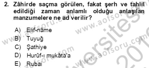 XIV-XV. Yüzyıllar Türk Edebiyatı Dersi 2018 - 2019 Yılı Yaz Okulu Sınav Soruları 2. Soru