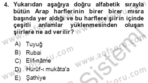 XIV-XV. Yüzyıllar Türk Edebiyatı Dersi 2018 - 2019 Yılı Yaz Okulu Sınav Soruları 4. Soru