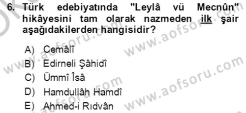 XIV-XV. Yüzyıllar Türk Edebiyatı Dersi 2018 - 2019 Yılı Yaz Okulu Sınav Soruları 6. Soru