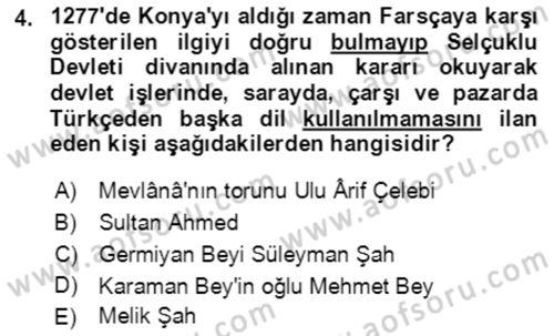XIV-XV. Yüzyıllar Türk Edebiyatı Dersi 2021 - 2022 Yılı (Vize) Ara Sınav Soruları 4. Soru