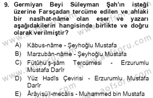 XIV-XV. Yüzyıllar Türk Edebiyatı Dersi 2021 - 2022 Yılı (Vize) Ara Sınav Soruları 9. Soru