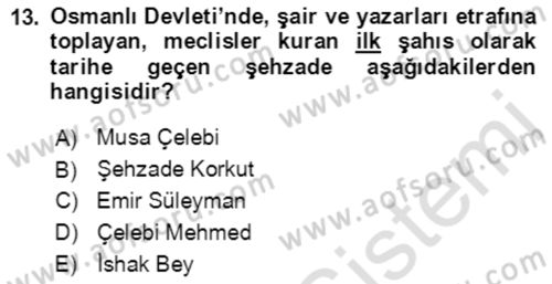 XIV-XV. Yüzyıllar Türk Edebiyatı Dersi 2021 - 2022 Yılı (Final) Dönem Sonu Sınav Soruları 13. Soru
