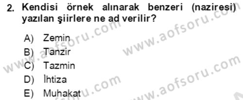 XIV-XV. Yüzyıllar Türk Edebiyatı Dersi 2021 - 2022 Yılı (Final) Dönem Sonu Sınav Soruları 2. Soru