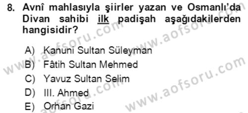 XIV-XV. Yüzyıllar Türk Edebiyatı Dersi 2021 - 2022 Yılı (Final) Dönem Sonu Sınav Soruları 8. Soru