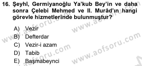 XIV-XV. Yüzyıllar Türk Edebiyatı Dersi 2022 - 2023 Yılı Yaz Okulu Sınav Soruları 16. Soru
