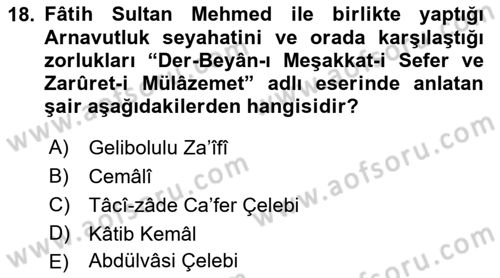 XIV-XV. Yüzyıllar Türk Edebiyatı Dersi 2022 - 2023 Yılı Yaz Okulu Sınav Soruları 18. Soru