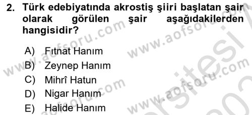XIV-XV. Yüzyıllar Türk Edebiyatı Dersi 2022 - 2023 Yılı Yaz Okulu Sınav Soruları 2. Soru
