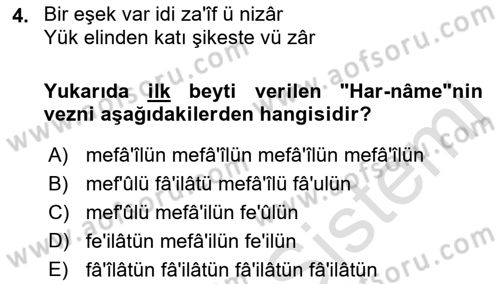 XIV-XV. Yüzyıllar Türk Edebiyatı Dersi 2022 - 2023 Yılı Yaz Okulu Sınav Soruları 4. Soru