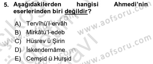 XIV-XV. Yüzyıllar Türk Edebiyatı Dersi 2022 - 2023 Yılı Yaz Okulu Sınav Soruları 5. Soru