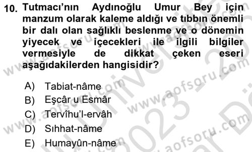 XIV-XV. Yüzyıllar Türk Edebiyatı Dersi 2023 - 2024 Yılı (Vize) Ara Sınavı 10. Soru
