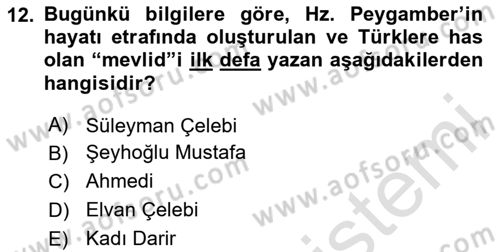 XIV-XV. Yüzyıllar Türk Edebiyatı Dersi 2023 - 2024 Yılı (Vize) Ara Sınavı 12. Soru