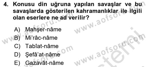 XIV-XV. Yüzyıllar Türk Edebiyatı Dersi 2023 - 2024 Yılı (Vize) Ara Sınavı 4. Soru