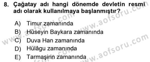 XIV-XV. Yüzyıllar Türk Edebiyatı Dersi 2023 - 2024 Yılı (Vize) Ara Sınavı 8. Soru