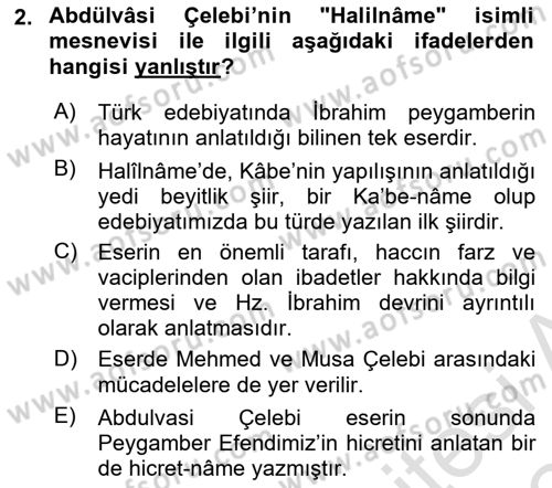 XIV-XV. Yüzyıllar Türk Edebiyatı Dersi 2023 - 2024 Yılı (Final) Dönem Sonu Sınav Soruları 2. Soru