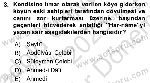XIV-XV. Yüzyıllar Türk Edebiyatı Dersi 2023 - 2024 Yılı (Final) Dönem Sonu Sınav Soruları 3. Soru