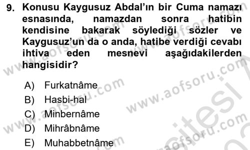 XIV-XV. Yüzyıllar Türk Edebiyatı Dersi 2023 - 2024 Yılı (Final) Dönem Sonu Sınav Soruları 9. Soru