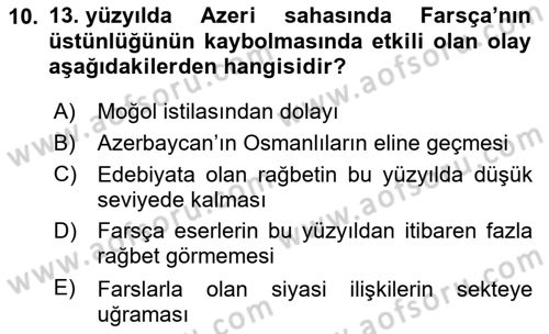 XIV-XV. Yüzyıllar Türk Edebiyatı Dersi 2024 - 2025 Yılı (Vize) Ara Sınav Soruları 10. Soru
