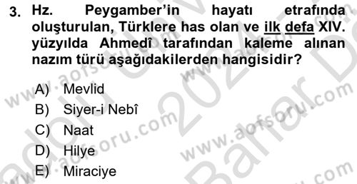 XIV-XV. Yüzyıllar Türk Edebiyatı Dersi 2024 - 2025 Yılı (Vize) Ara Sınav Soruları 3. Soru
