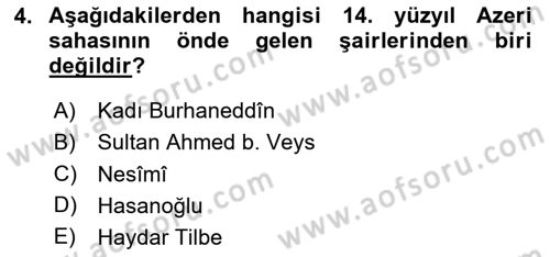 XIV-XV. Yüzyıllar Türk Edebiyatı Dersi 2024 - 2025 Yılı (Vize) Ara Sınav Soruları 4. Soru