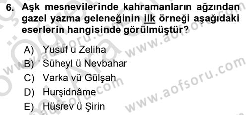 XIV-XV. Yüzyıllar Türk Edebiyatı Dersi 2024 - 2025 Yılı (Vize) Ara Sınav Soruları 6. Soru