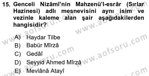 XIV-XV. Yüzyıllar Türk Edebiyatı Dersi 2024 - 2025 Yılı Yaz Okulu Sınav Soruları 15. Soru