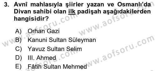 XIV-XV. Yüzyıllar Türk Edebiyatı Dersi 2024 - 2025 Yılı Yaz Okulu Sınav Soruları 3. Soru