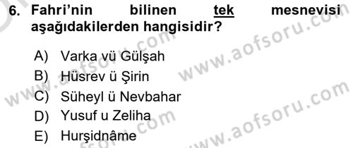 XIV-XV. Yüzyıllar Türk Edebiyatı Dersi 2024 - 2025 Yılı Yaz Okulu Sınav Soruları 6. Soru