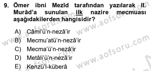 XIV-XV. Yüzyıllar Türk Edebiyatı Dersi 2024 - 2025 Yılı Yaz Okulu Sınav Soruları 9. Soru