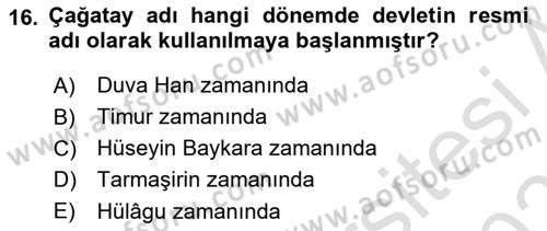 XIV-XV. Yüzyıllar Türk Edebiyatı Dersi 2025 - 2026 Yılı (Vize) Ara Sınav Soruları 16. Soru