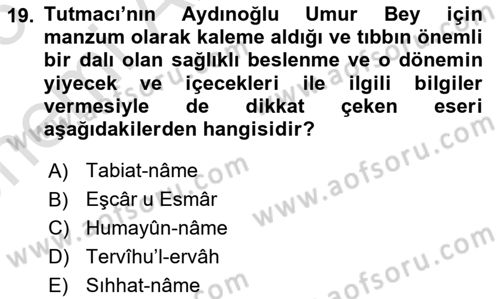 XIV-XV. Yüzyıllar Türk Edebiyatı Dersi 2025 - 2026 Yılı (Vize) Ara Sınav Soruları 19. Soru