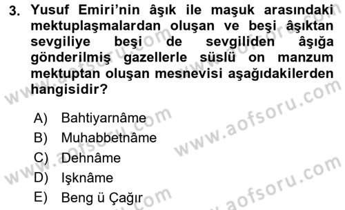 XIV-XV. Yüzyıllar Türk Edebiyatı Dersi 2025 - 2026 Yılı (Vize) Ara Sınav Soruları 3. Soru