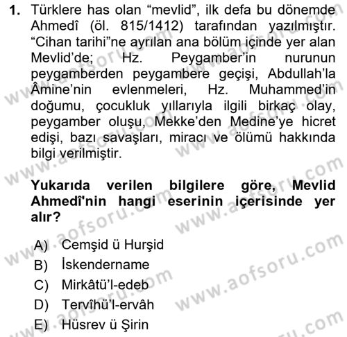 XIV-XV. Yüzyıllar Türk Edebiyatı Dersi 2025 - 2026 Yılı (Final) Dönem Sonu Sınav Soruları 1. Soru