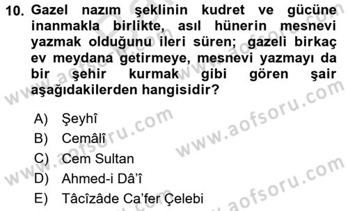 XIV-XV. Yüzyıllar Türk Edebiyatı Dersi 2025 - 2026 Yılı (Final) Dönem Sonu Sınav Soruları 10. Soru