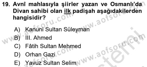 XIV-XV. Yüzyıllar Türk Edebiyatı Dersi 2025 - 2026 Yılı (Final) Dönem Sonu Sınav Soruları 19. Soru