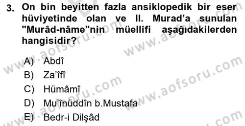 XIV-XV. Yüzyıllar Türk Edebiyatı Dersi 2025 - 2026 Yılı (Final) Dönem Sonu Sınav Soruları 3. Soru