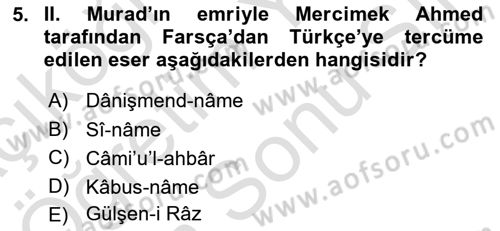 XIV-XV. Yüzyıllar Türk Edebiyatı Dersi 2025 - 2026 Yılı (Final) Dönem Sonu Sınav Soruları 5. Soru