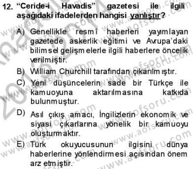 Tanzimat Dönemi Türk Edebiyatı 1 Dersi 2013 - 2014 Yılı (Vize) Ara Sınavı 12. Soru