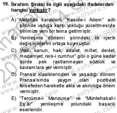 Tanzimat Dönemi Türk Edebiyatı 1 Dersi 2013 - 2014 Yılı (Vize) Ara Sınavı 19. Soru