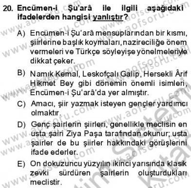 Tanzimat Dönemi Türk Edebiyatı 1 Dersi 2013 - 2014 Yılı (Vize) Ara Sınavı 20. Soru