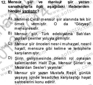 Tanzimat Dönemi Türk Edebiyatı 1 Dersi 2013 - 2014 Yılı (Final) Dönem Sonu Sınav Soruları 12. Soru