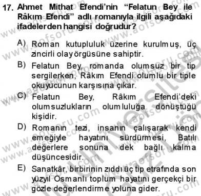 Tanzimat Dönemi Türk Edebiyatı 1 Dersi 2013 - 2014 Yılı (Final) Dönem Sonu Sınav Soruları 17. Soru