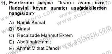 Tanzimat Dönemi Türk Edebiyatı 1 Dersi Ara Sınavı Deneme Sınav Soruları 11. Soru