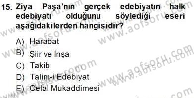 Tanzimat Dönemi Türk Edebiyatı 1 Dersi Ara Sınavı Deneme Sınav Soruları 15. Soru