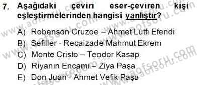 Tanzimat Dönemi Türk Edebiyatı 1 Dersi 2014 - 2015 Yılı (Vize) Ara Sınav Soruları 7. Soru