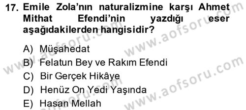 Tanzimat Dönemi Türk Edebiyatı 1 Dersi 2014 - 2015 Yılı (Final) Dönem Sonu Sınav Soruları 17. Soru