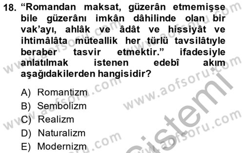 Tanzimat Dönemi Türk Edebiyatı 1 Dersi 2014 - 2015 Yılı (Final) Dönem Sonu Sınav Soruları 18. Soru