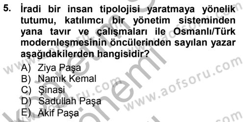 Tanzimat Dönemi Türk Edebiyatı 1 Dersi 2014 - 2015 Yılı (Final) Dönem Sonu Sınav Soruları 5. Soru