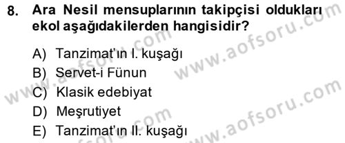 Tanzimat Dönemi Türk Edebiyatı 1 Dersi 2014 - 2015 Yılı (Final) Dönem Sonu Sınav Soruları 8. Soru